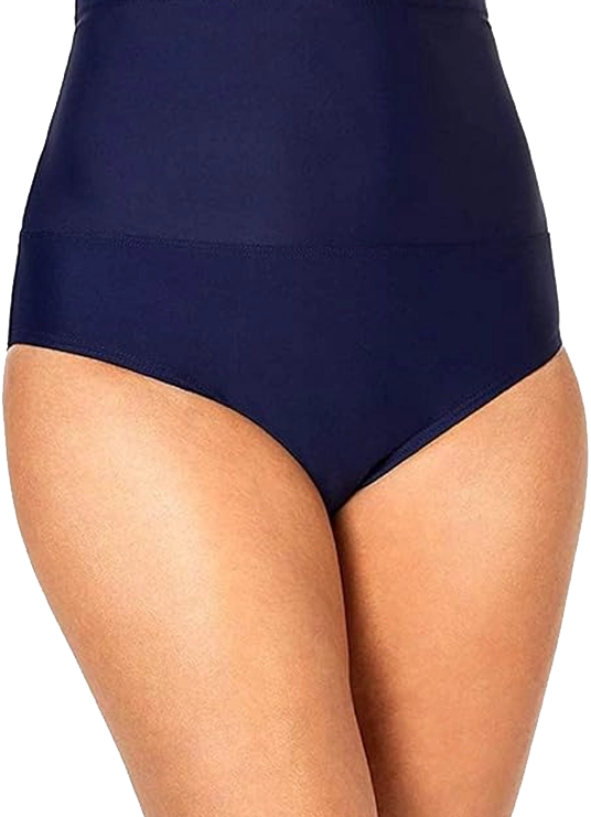 Island Escape High-Waist Tummy Control Top Bikini Bottoms Navy 12