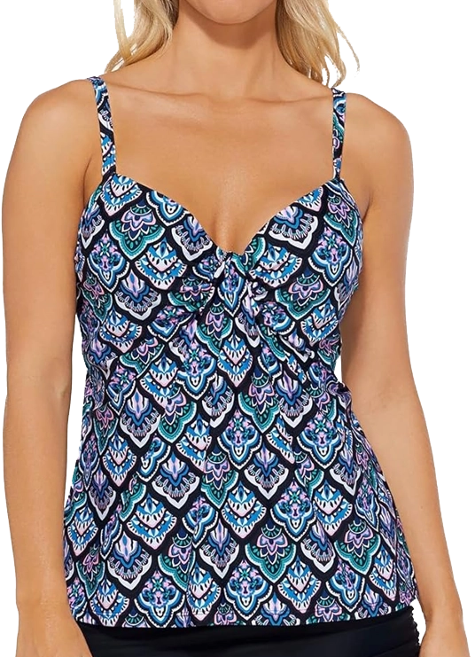 Island Escape Scorpio Printed Adjustable Sweetheart Underwire Tankini, Black