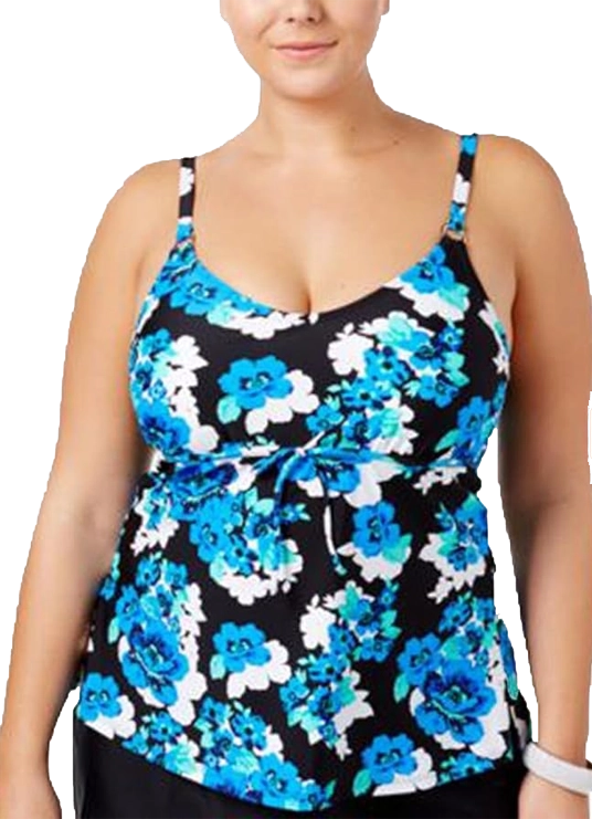 Island Escape Plus Size Blue Floral Drift Underwire Tankini Top 24W